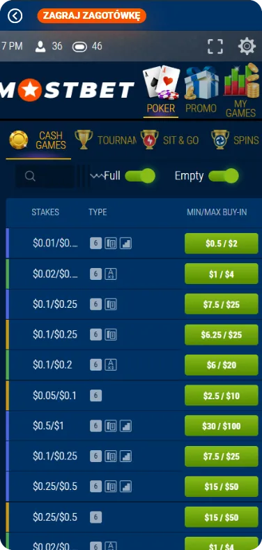 Poker na Mostbet