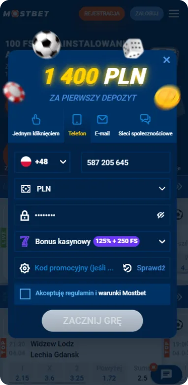 Szczegóły rejestracji na Mostbet