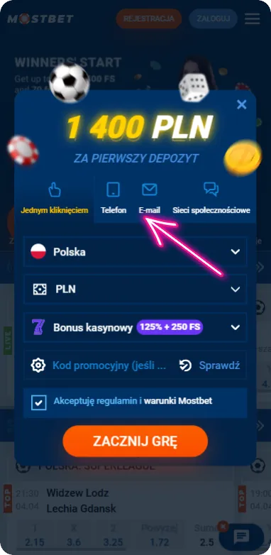 Metody rejestracji na Mostbet